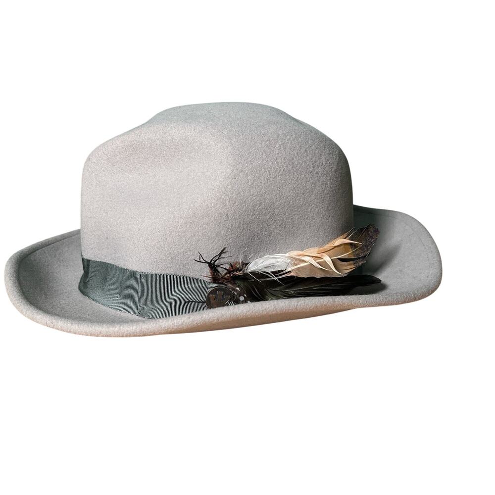 Goorin Bros XX-Large‎ Gray Wool Fedora Hat Feather Accent Made in USA 2XL